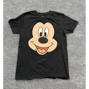 Disney T-Shirt Unisex Medium Black Mickey Mouse Face Graphic Tee Casual Retro